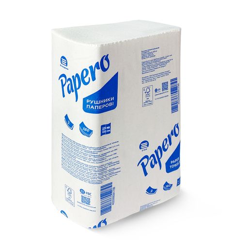 РУШНИКИ ПАПЕРОВІ листові PAPERO Z-складання, двошарові 160шт